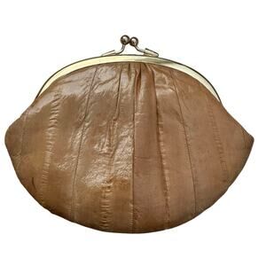 VTG Brown Eel Skin Double kiss lock Clutch Purse